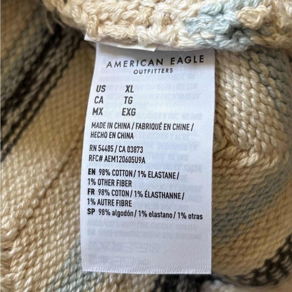 NWT American Eagle Cream -Blue Chevron Crochet Beach Halter Romper Shorts XL - Picture 3 of 7
